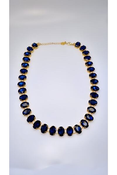 HOSBUTIK Gold Lacivert Renk Taşlı Kolye
