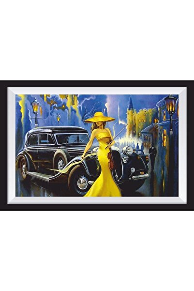 Hayat Poster Mașină clasică și masă din lemn cu aspect artistic pentru femei