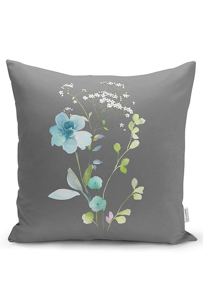 Realhomes Fundal gri cu două fețe Design floral Imprimat digital Decorativ Raschel tricotat Husă de pernă