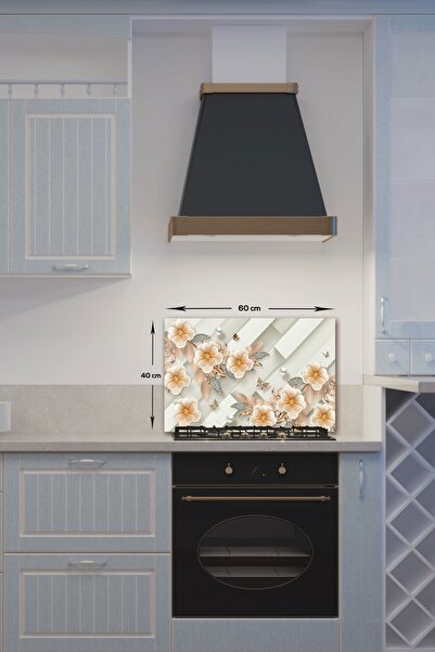 Abant Glass Cam Ocak Arkası Koruyucu | Elmaslı Çiçek | 40cm X 60cm