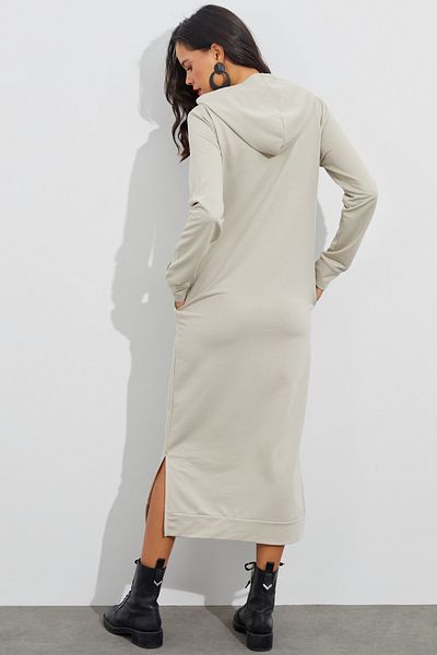 Cool & Sexy Damen-Maxikleid mit Kapuze und Steinschlitz EY1111
