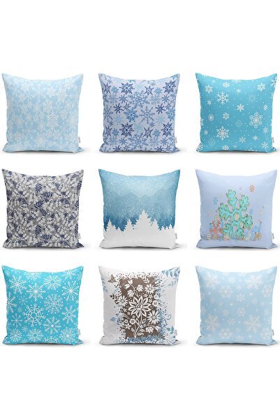 Realhomes Çift Taraflı Açık Mavi Kar Tanesi Temalı Dijital Baskılı Raşel Örme...