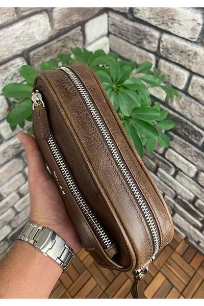 GUARD Antique Brown Genuine Leather Encrypted Clutch Bag Men / Women P1692