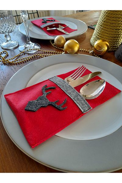 dilekolay Cutlery Case - Placemat - Tableware Presentation - Deer Motif - Set of 6
