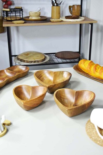 SepetçiBaba Emma Acacia 3-Piece Heart Bowl Set