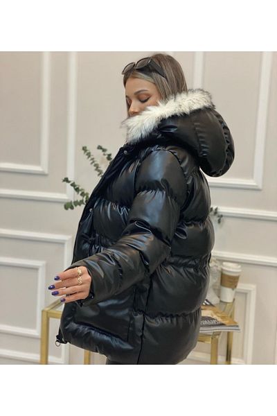 Enter Jachetă puf din piele cu glugă