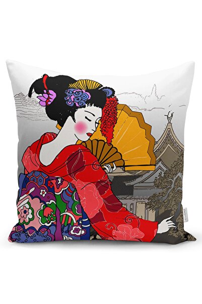 Realhomes غطاء وسادة محبوك بنمط عرقي مزدوج الجوانب ومروحة صفراء للنساء اليابا...