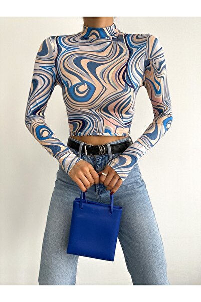 alenmoda Μακρυμάνικη μπλούζα με στάμπα με λαιμόκοψη