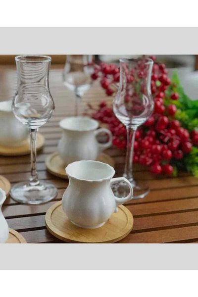 panayır 12 Piece Porcelain Coffee Cup Set for 6 Persons with Bamboo Saucer, Souvenir, Gift Cup