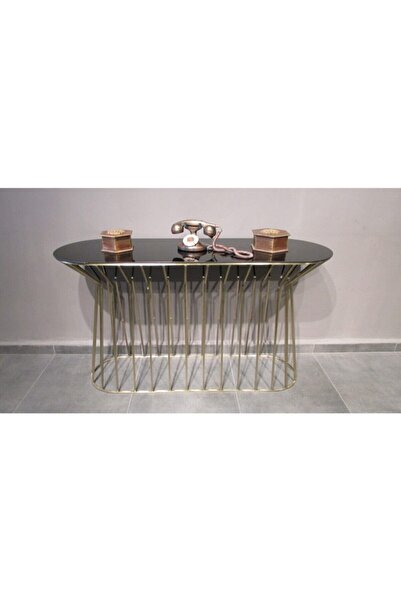 BYALANZA Siyah Camlı Gold Eskitme Kaplama Metal Ayaklı Cadde Luxury Dresuar