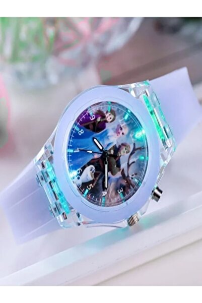 yelkovanavm Mor Renk Işıklı Prenses Elsa Karlar Ülkesi Kız Çocuk Kol Saati