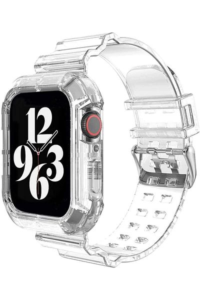 Quse Apple Watch Series 9 8 7 6 5 4 3 2 1 Se 41mm-40mm-38mm متوافق مع حبل سيليكون شفاف شفاف