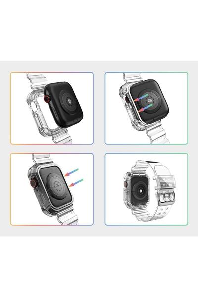 Quse Apple Watch Series 9 8 7 6 5 4 3 2 1 Se 41mm-40mm-38mm Compatible Transparent Transparent Tank Silicone Cord