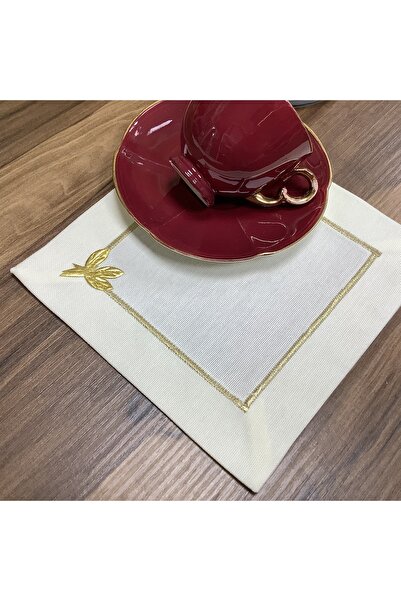 OYA home Kahve Altı Sunum Peçetesi 6lı Set - Gold Kenar Süslemeli