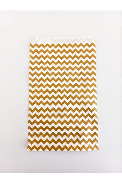anka design Patterned Paper Bag, White-gold Zigzag (18x30 - 10 Pieces)