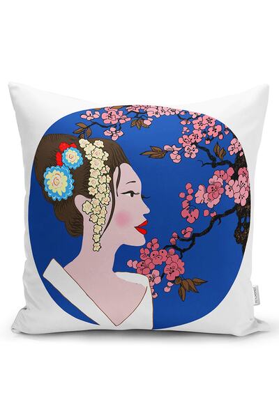 Realhomes Dvostrana jastučnica sa motivom cvetova i japanskog devojčice, deko...