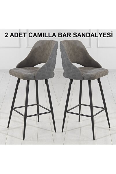 Pİ MOBİLYA 2 Adet Camilla Ada Mutfak Ve Bar Sandalyesi - Bar Taburesi - Suni ...