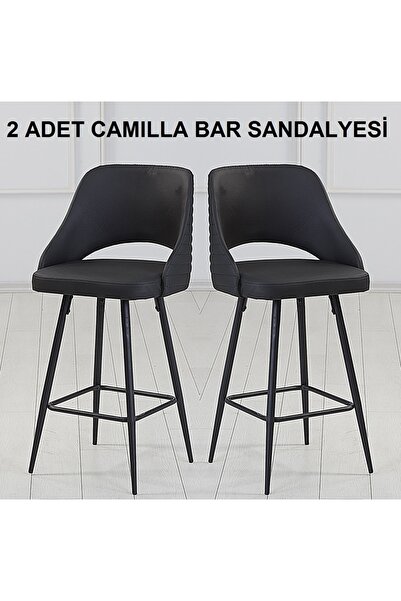 Pİ MOBİLYA 2 Adet Camilla Ada Mutfak Ve Bar Sandalyesi - Bar Taburesi - Suni ...