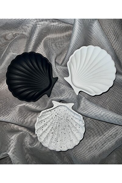 selens party Selens Dekoratif 3lü Istiridye Set Siyah Beyaz Set Shell Organiz...