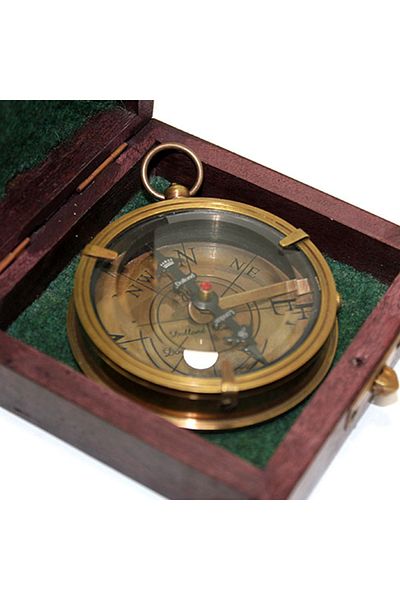 keyfimshop Brass Compass with Decorative Wooden Box