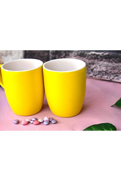 Dore Voir 2-Piece Ceramic Mug/ 1St Quality, White Inside and Yellow Color 300ml
