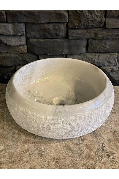 Polen Stone Silindir Taraklı Model Beyaz Mermer Lavabo