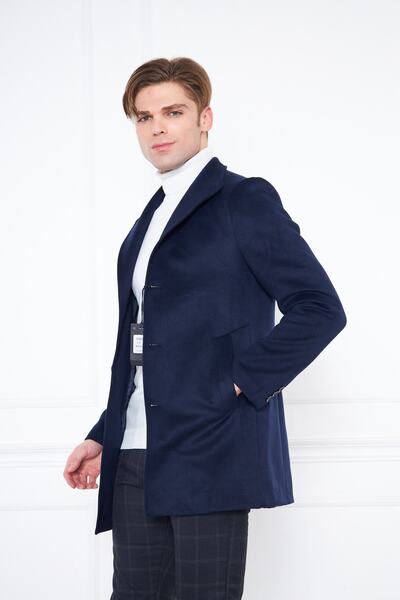 Daniel Voi Erkek Lacivert Slim Fit Hakim Yaka Düğmeli Kaban