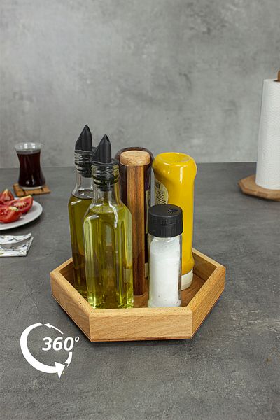 ETKA Clove Wooden Rotating Serving Holder, Multi-Purpose Organizer, Organizer and Sauce Bowl