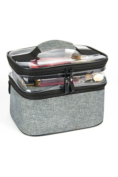 Ankaflex Gray Makeup Bag Travel Bag Care Bag Double Compartment Lunch Box Lunchbox Bag