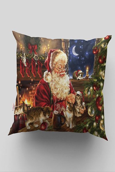 menesahome Cat Patterned Christmas, Santa Claus, Christmas Patterned Throw Pillow Case Merry Christmas, Christmas Gift 43x43