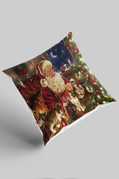 menesahome Cat Patterned Christmas, Santa Claus, Christmas Patterned Throw Pillow Case Merry Christmas, Christmas Gift 43x43