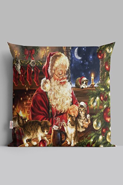 menesahome Cat Patterned Christmas, Santa Claus, Christmas Patterned Throw Pillow Case Merry Christmas, Christmas Gift 43x43