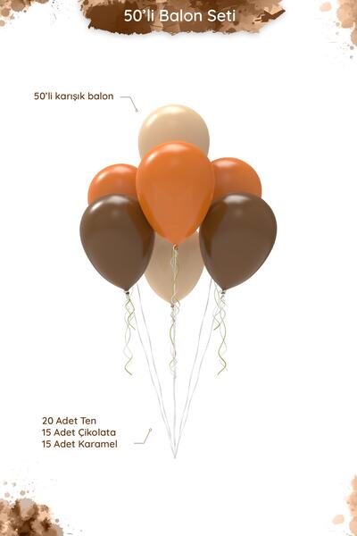 Hey Parti Boho Natural Ten Rengi Karamel Çikolata Kahve Balon Seti - 50 Adet