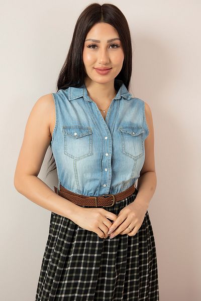 PULLIMM Olga 3993 Top Denim Bottom Tulle Long Dress
