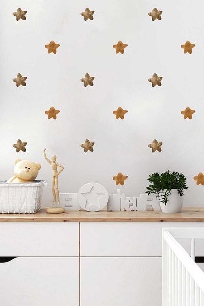Piksel Grafik Autocolant de perete pentru camera copiilor Brown Stars