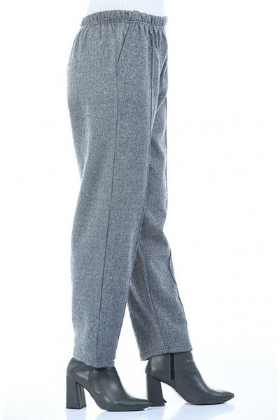 Modakenti Large Size Pocketed Winter Elastic Stitched Trousers - Gray Herringbone