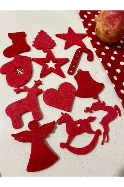 Mini Tasarım Atölyem 12 Pieces Red Felt Christmas Tree Ornament