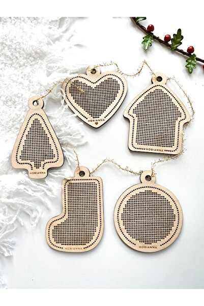 Hobianna Ahşap Etamin 5’li Set - Yılbaşı Modu