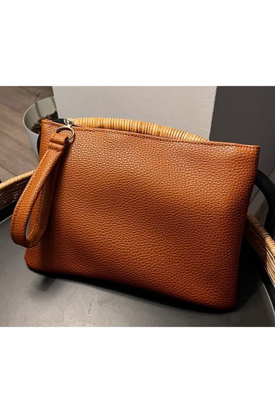 Simfa Women's Zippered Lined Leather Portfolio Clutch Handbag