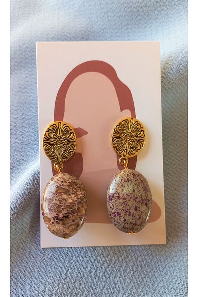 delay art Purple Oval Earrings - Natural석 Apple - Bizli Eldeki - Men's Shoes - Gx9688