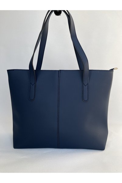 melecco Women's Navy Blue Briefcase School Business Bag Shoulder Bag Large Wide Daily Useful Bag Stylish Bag