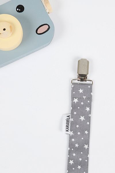 KARAMİLA Gray Star Baby Pacifier Hanger - Pacifier Chain - Pacifier Holder - Baby Gift