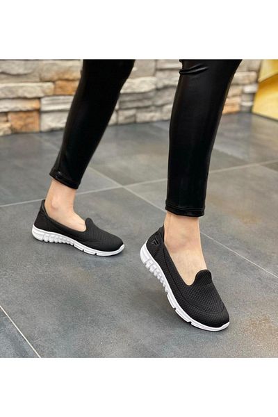 Afilli Women's Black and White Daily Sports Shoes Mother Laceless Comfortable Lightweight Memory