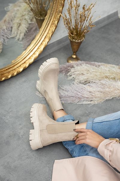 DİVOLYA Καθημερινά μποτάκια Senni Beige με ελαστική χοντρή σόλα