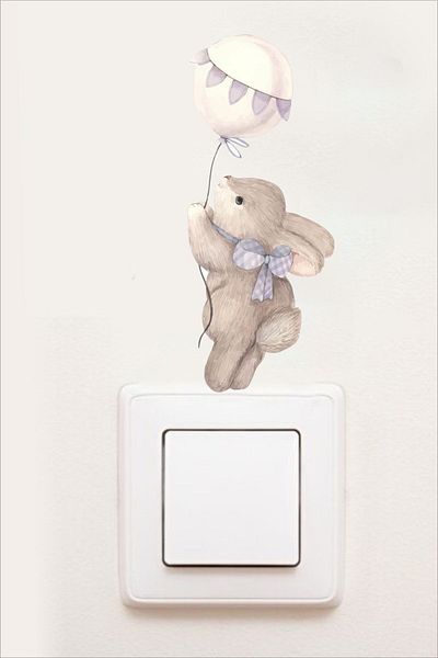 Grafikup Autocolant pentru priză iepure cu balon Decor camera copiilor