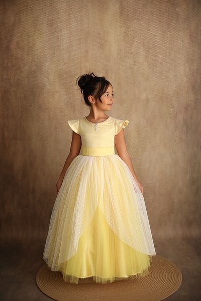 black white wedding Girl's Yellow Polka Dot Tulle Fluffy Special Design Evening Dress