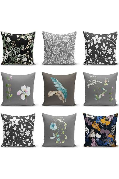 Realhomes Fundal gri cu două fețe Design floral Imprimat digital Decorativ Raschel tricotat Husă de pernă