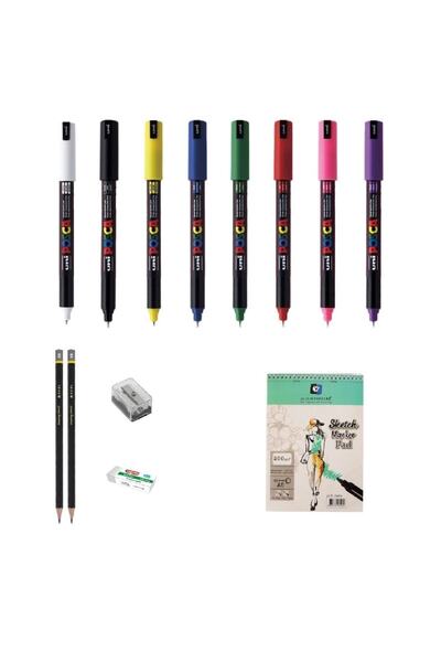 Uni Posca Marker Pen Drawing Set 3 + 1mr (0.7 Mm) Set of 8 Set of 8