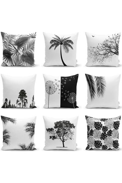 Realhomes Çift Taraflı Beyaz Zeminde Gri Tropikal Bitki Figürlü Dekoratif Raş...