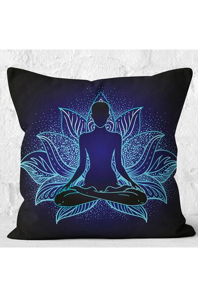 Realhomes Μπλε νέον μοτίβο γιόγκα - Πλεκτό κάλυμμα μαξιλαριού Raschel διπλής όψης